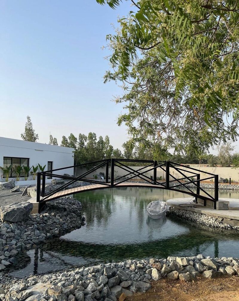 Garden bridge and pond